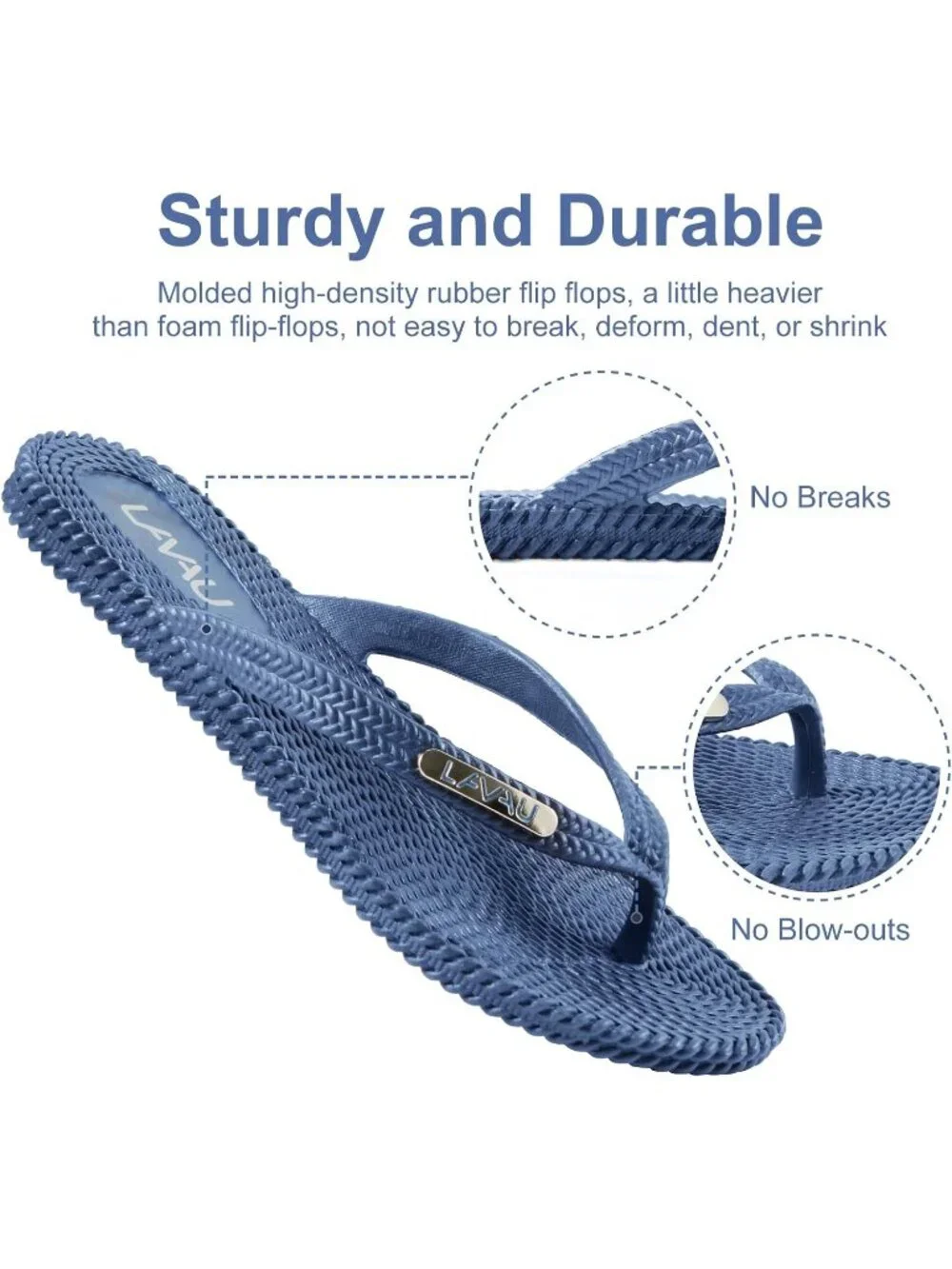 Women's Navy Waterproof Non Slip Flat Thong Sandals For Shower Beach and Pool